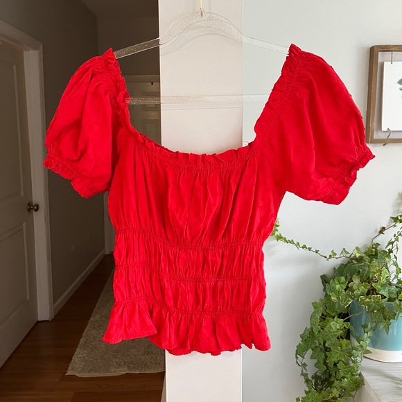 SELF CONTRAST Red Alana Smocking Top, size M - Picture 3 of 7
